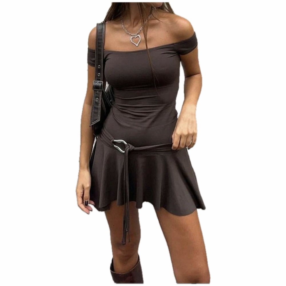 Elegant Off-Shoulder Brown Dress